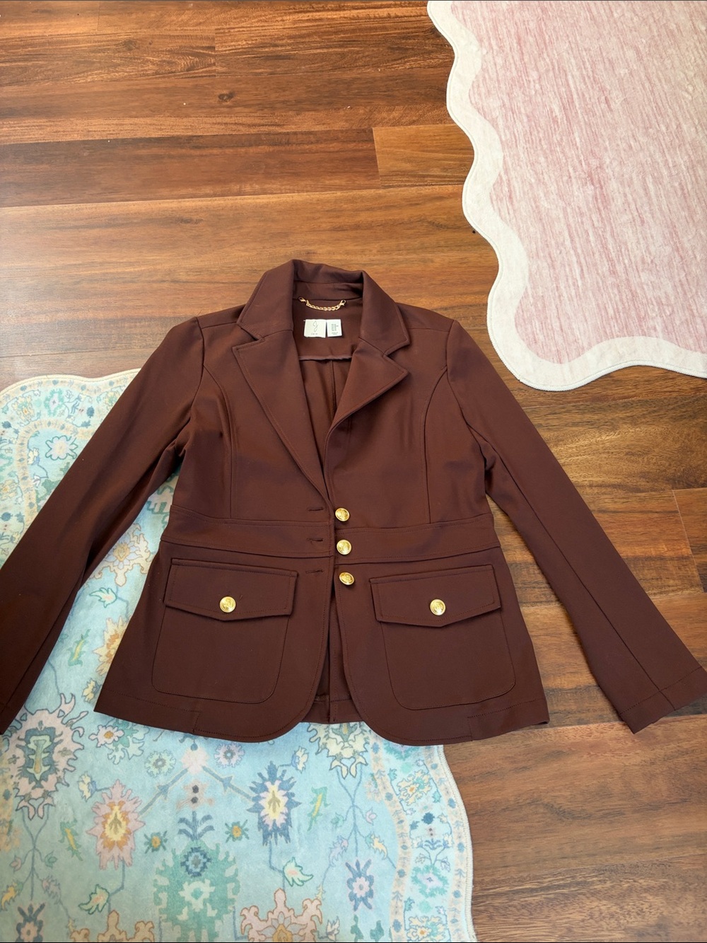 Joie Chocolate Brown Tailored Blazer with Gold Buttons